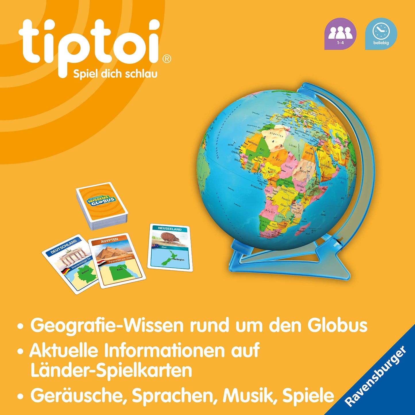 Ravensburger tiptoi 00107 Glob interactiv, 197 tari, 7+ ani