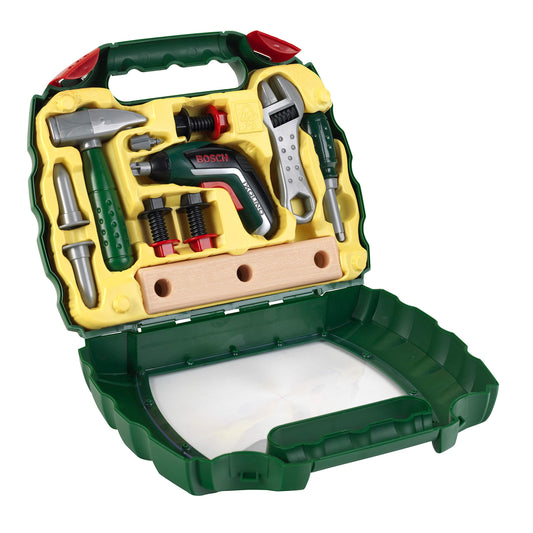 Theo Klein 8394 Bosch| Trusa de scule cu surubelnita electrica, ciocan, cheie și multe altele| Dimensiuni: 26,6 cm x 32 cm x 8,8 cm | Jucărie pentru copii de la 3 ani