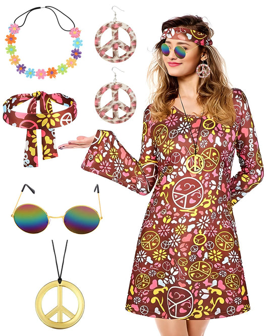 BIQIQI Set Costum Hippie Anni '70, cu Accesorii