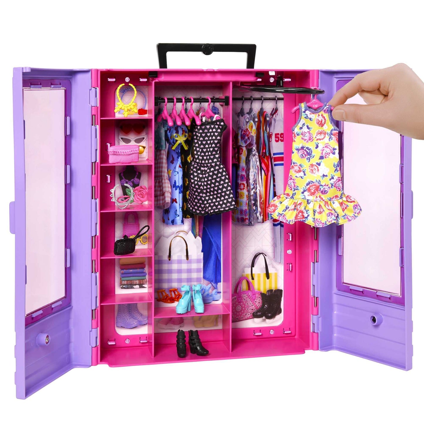 Dulap Barbie Ultimate Closet pentru organizarea hainelor și accesoriilor Barbie, include umerașe, jucărie pentru copii de la 3 ani, HJL65