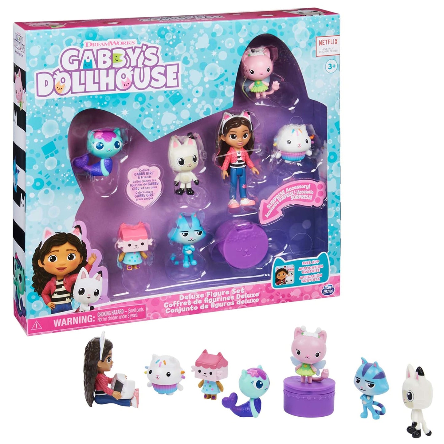 DREAMWORKS GABBY'S DOLLHOUSE - Set cadou cu figurine, Gabby cu 6 figurine de pisici și 1 cutie surpriză Cat Delivery, potrivit pentru copii de la 3 ani