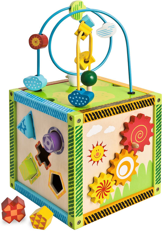 EichJucarie dexteritate, ceas, jocuri de motricitate și 5 blocuri de construcție, pentru copii de la 1 an, dimensiuni: 20x20x36 cm