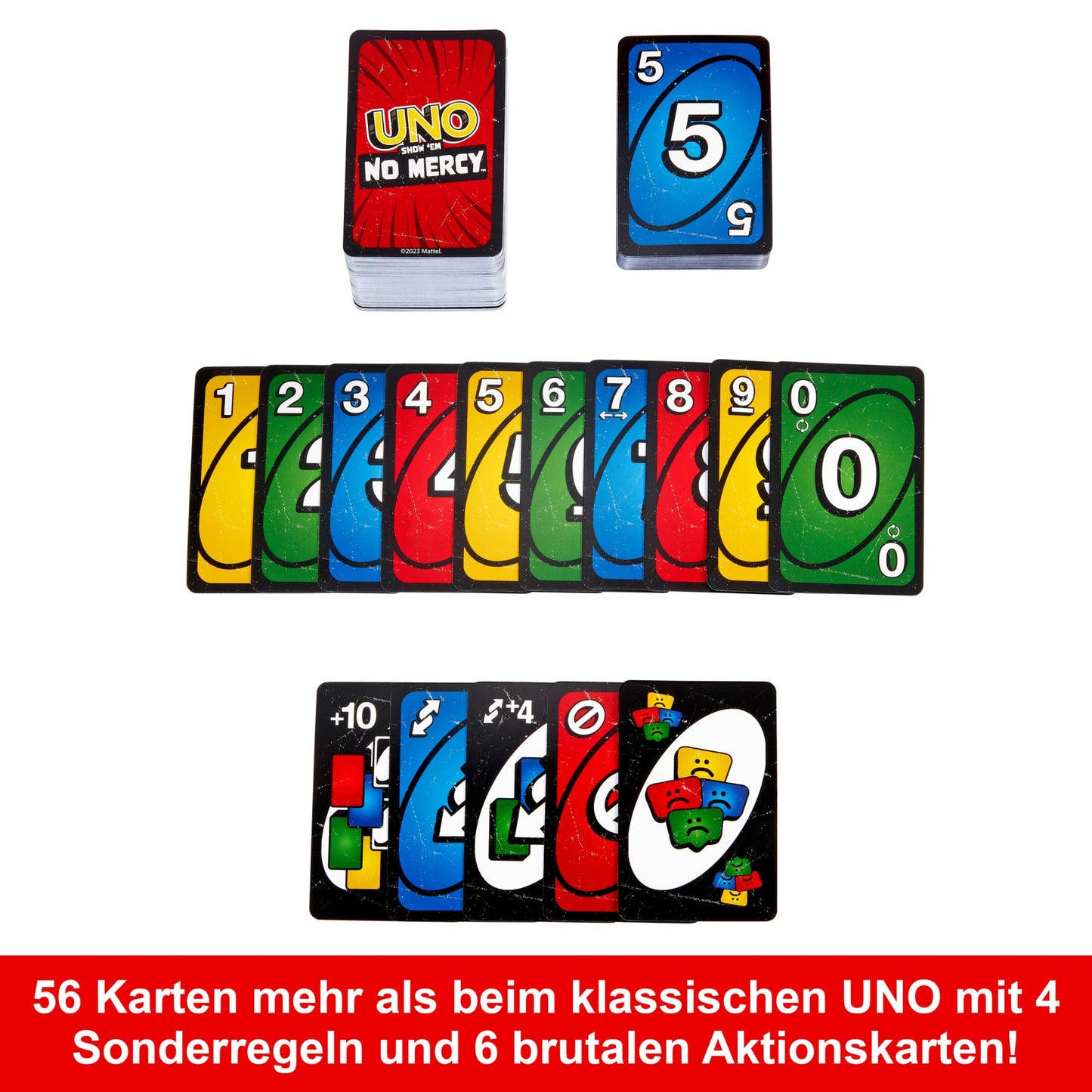 Mattel Games UNO No Mercy Joc de cărți cu reguli speciale și pedepse dure pentru copii și adulți