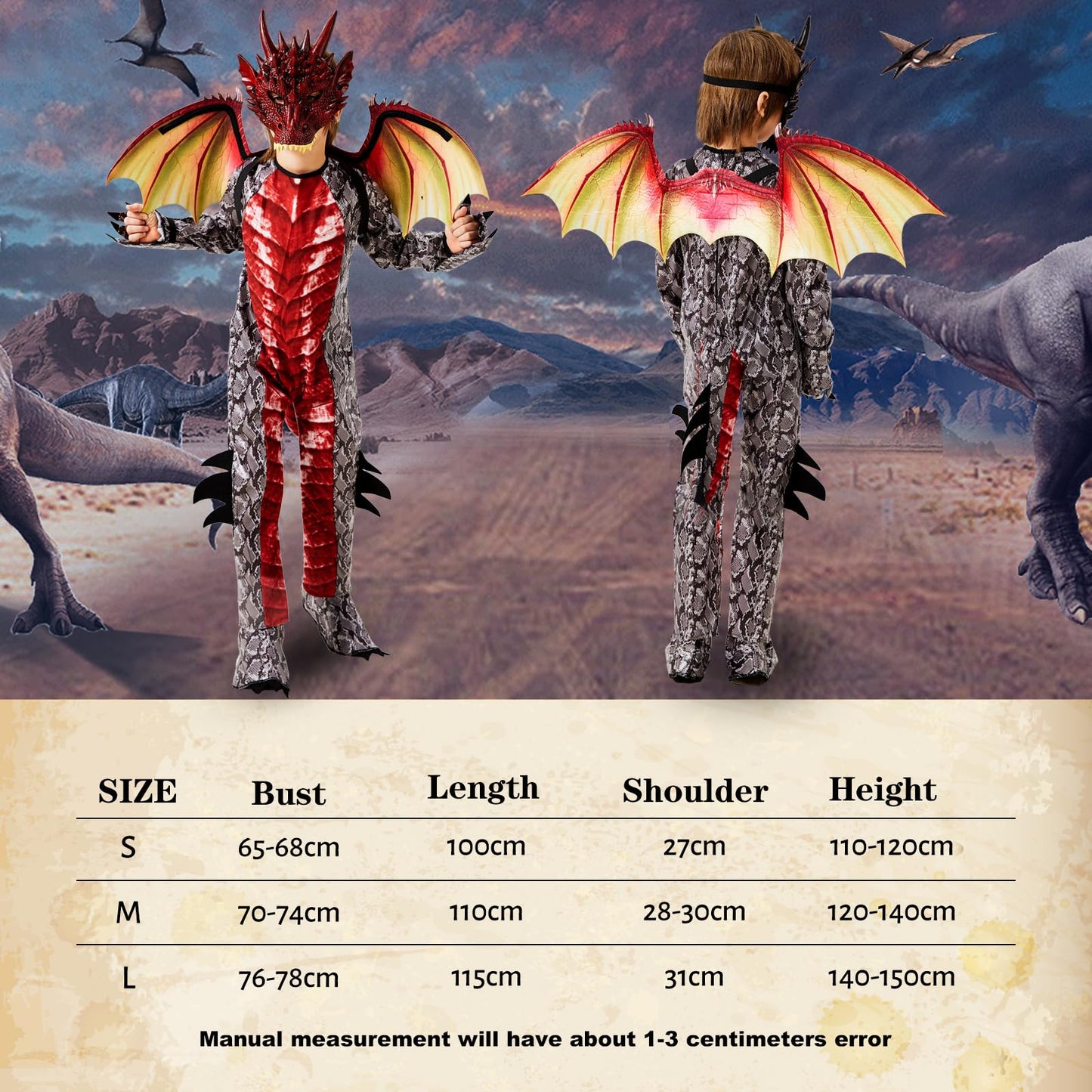 Ulikey Costum Dragon Copii cu Aripi și Mască