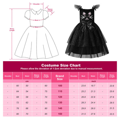 ReliBeauty RB-G9483-B8 Costum de pisică pentru fetițe cu urechi și coadă, 10-11 ani