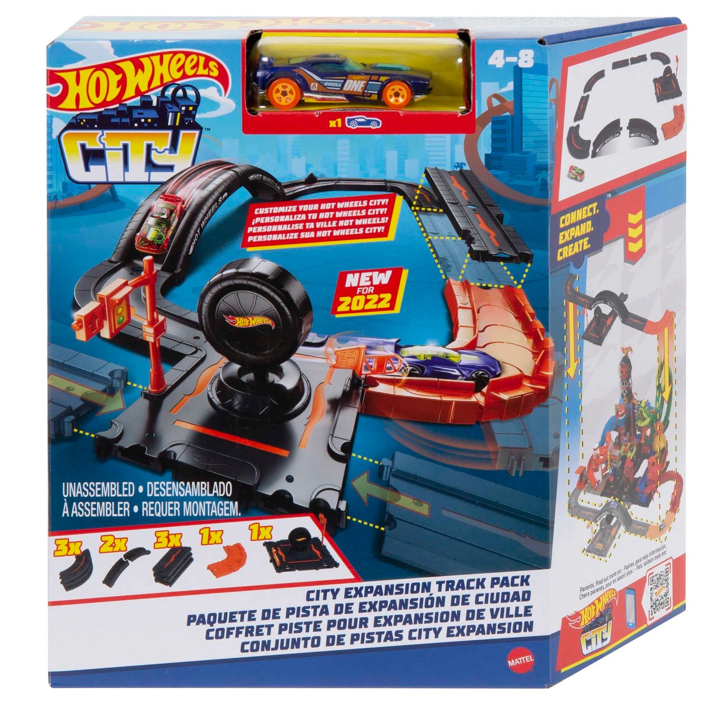 Hot Wheels City Expansion Track, set pistă + vehicul, 10 piese