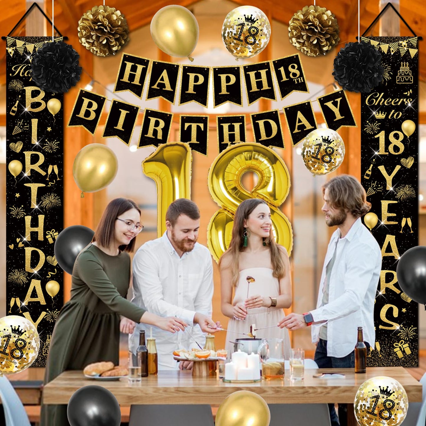 CHMMY Set decoratiuni zi nastere 18 ani, negru-aur