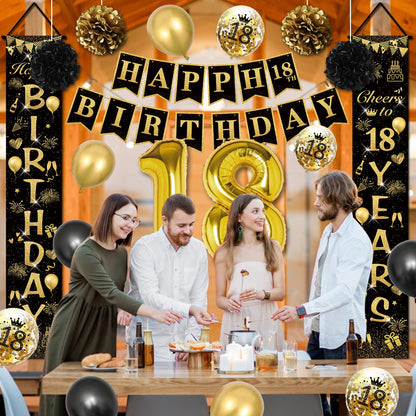 CHMMY Set decoratiuni zi nastere 18 ani, negru-aur