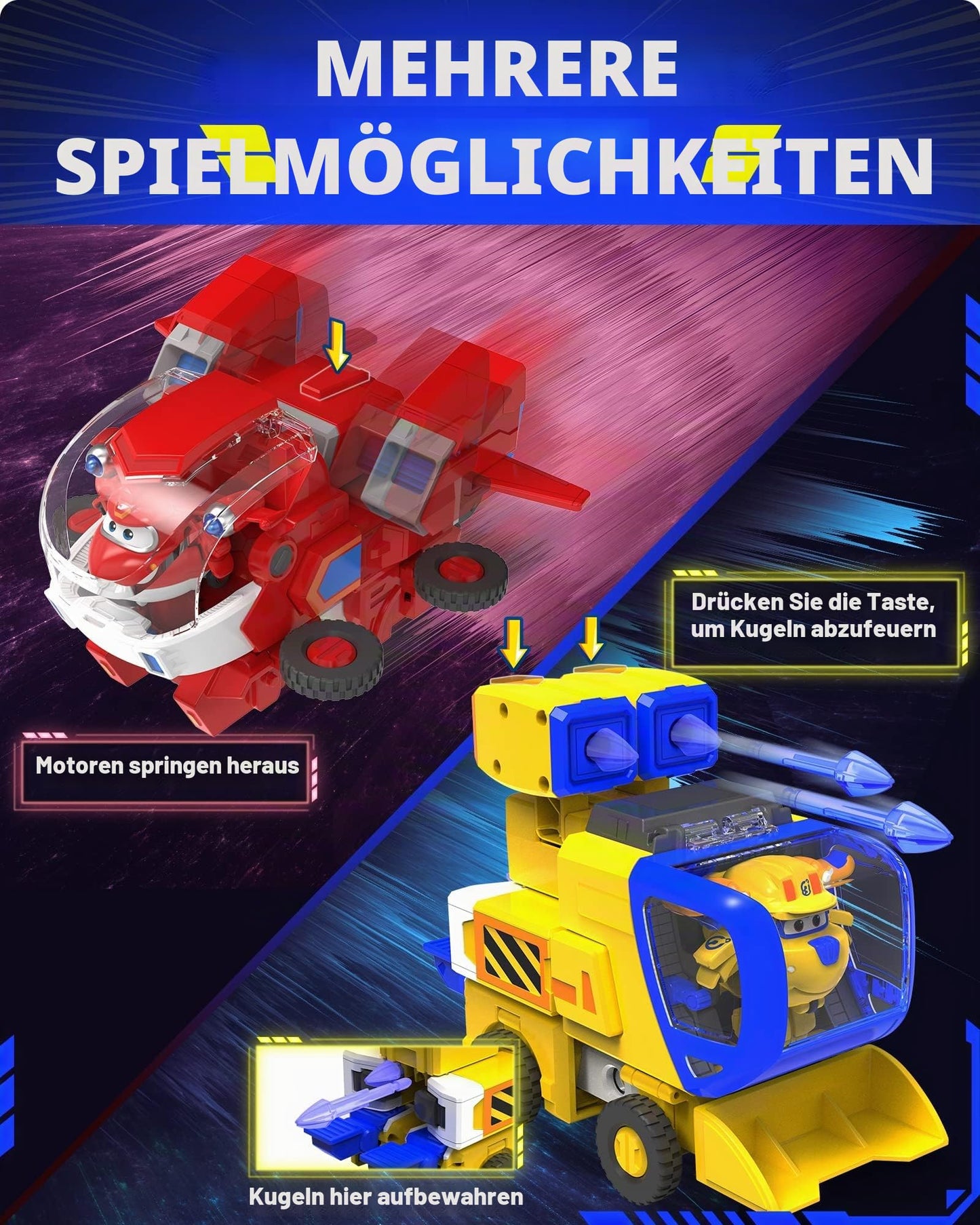 Super Wings EU750322 Figurina de joacă transformabilă New Robot Suit Donnie 23 cm pentru copii (galben)