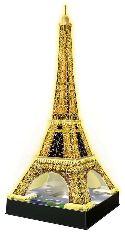 Puzzle 3D Ravensburger 12579 - Turnul Eiffel Night Edition - Model 3D iluminat cu LED, de construit - Recomandat de la 10 ani