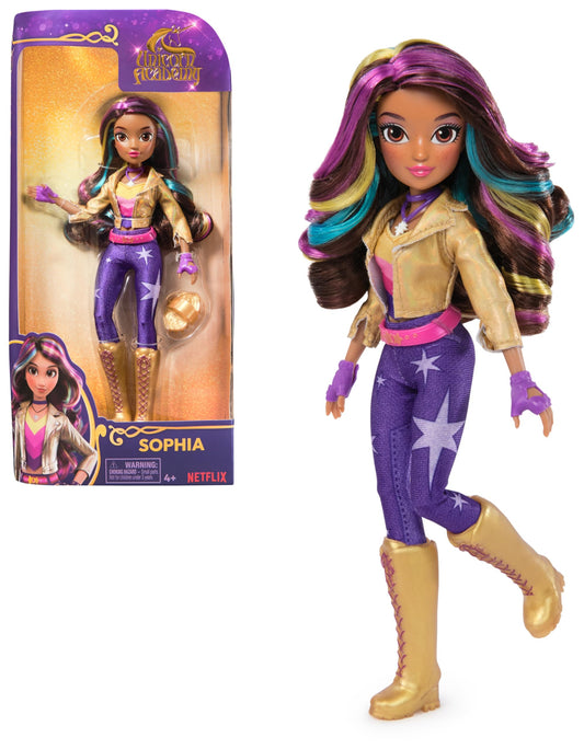 Unicorn Academy - Păpușa Sophia, originală din seria Netflix, 24 cm, cu 6 accesorii pentru jocuri imaginative, pentru copii de la 4 ani.