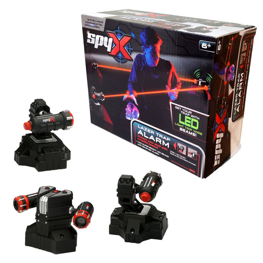 SpyX Alarm cu laser pentru copii – Protejează-te cu raze invizibile cu LED pentru misiuni de spionaj distractive – inclusiv 2 raze super luminoase și alarmă de recepție, de la 6 ani.