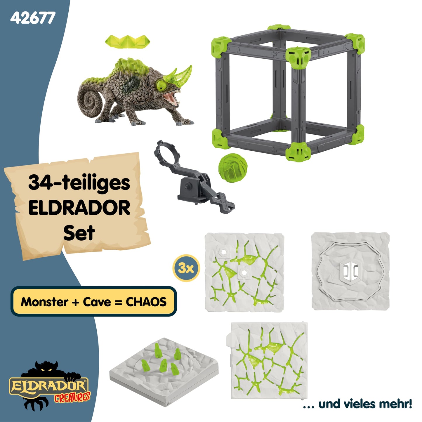 SCHLEICH ELDRADOR Creatures | Schleich Battlecave Stone Chameleon | Caves de Bătălie stivuite în Arenă | Jucărie pentru 7 ani+ | 34 piese