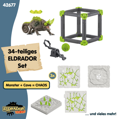 SCHLEICH ELDRADOR Creatures | Schleich Battlecave Stone Chameleon | Caves de Bătălie stivuite în Arenă | Jucărie pentru 7 ani+ | 34 piese