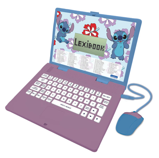 Lexibook, Disney Stitch, Computer educativ bilingv Italian/Englez, Jucărie pentru copii cu 124 activități și jocuri de limbă, scriere, matematică, logică, muzică.