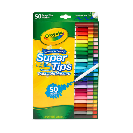 Set de Markere Crayola Supertips pentru Copii, Spălabil, cu 50 de Nuante Diferite, Markere Non-Toxice cu Vârf Conic, Set de Crafting, Markere pentru Copii, pentru Vârsta de Peste 3 Ani