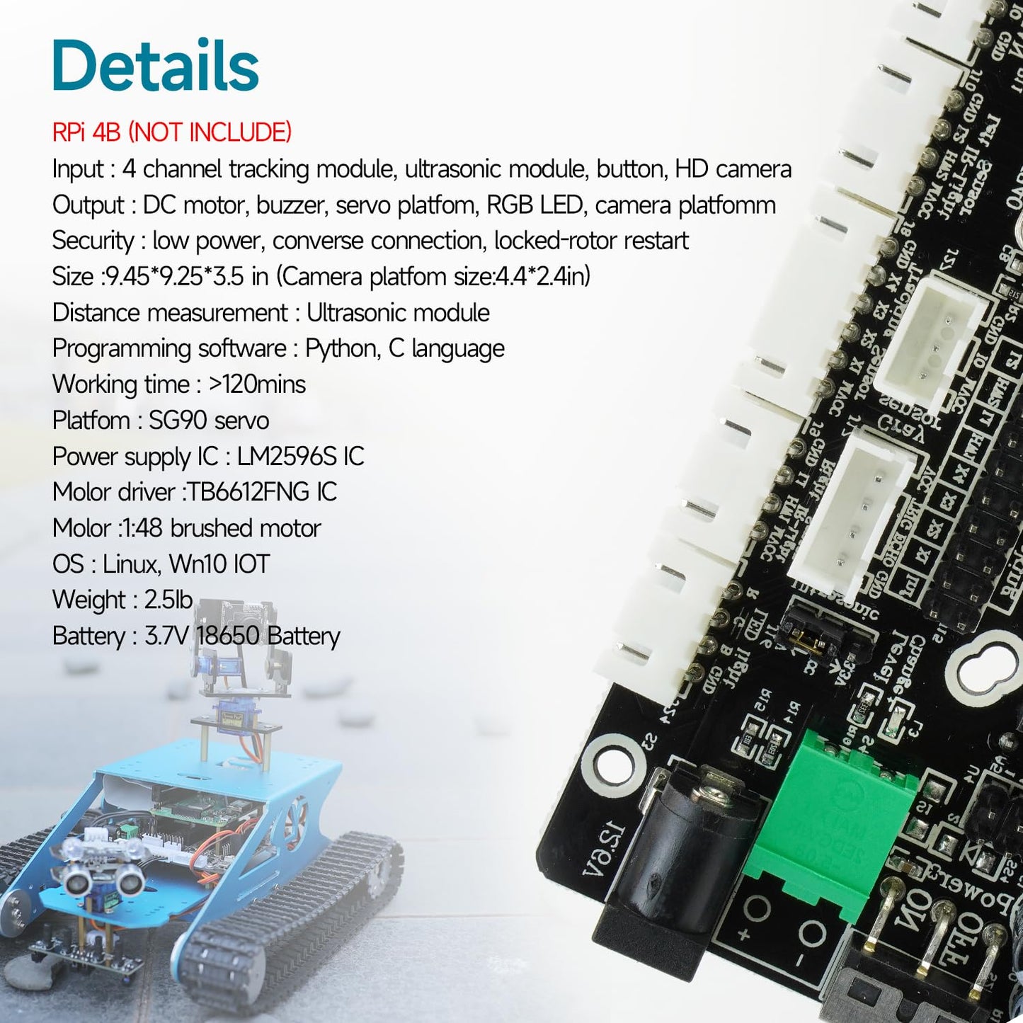 Yahboom Robot Tanc DIY cu cameră AI, Raspberry Pi