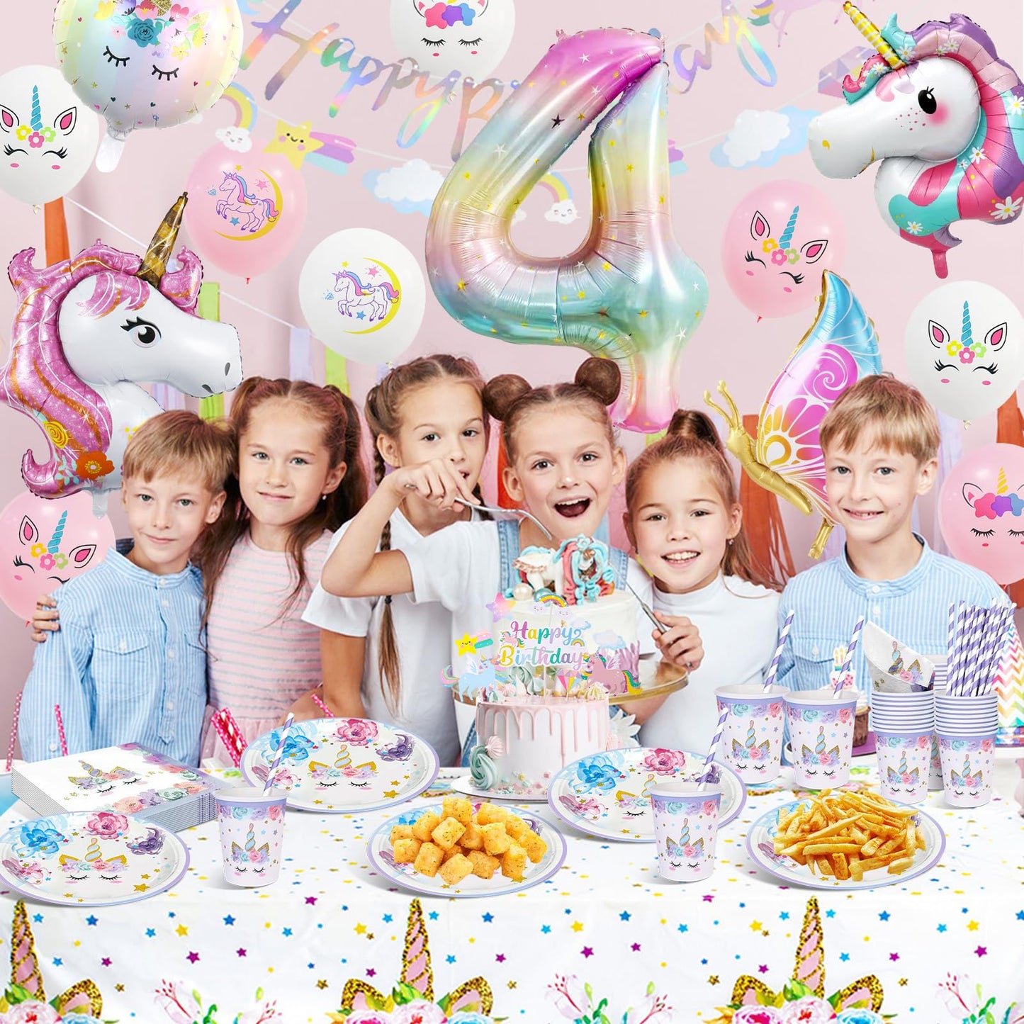 KQMGJYB Set veselă petrecere unicorn, 16 invitați