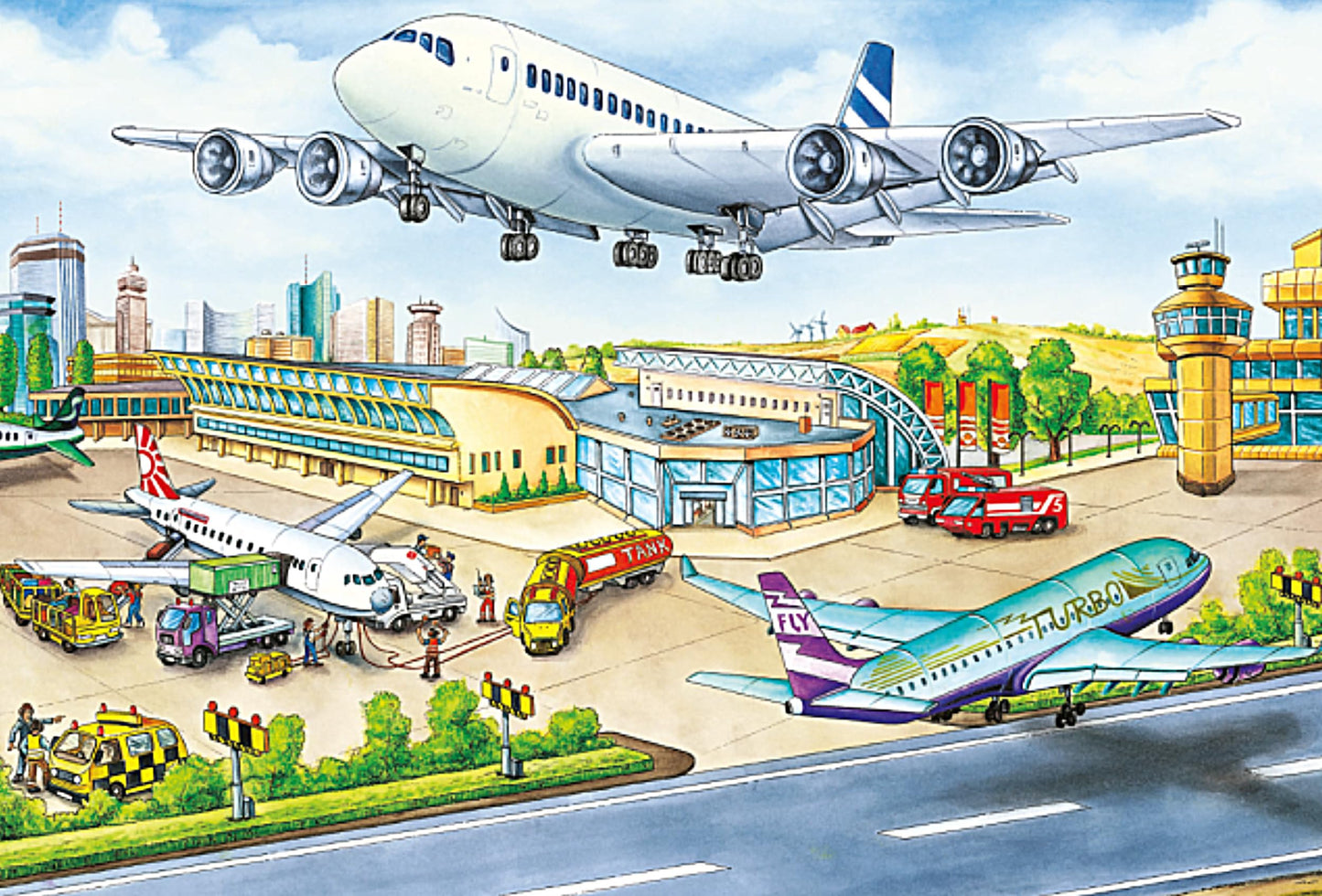 Schmidt Spiele 56508 Vehicule, 4 Puzzle pentru copii în cutie metalică, 2x26 și 2x48 piese