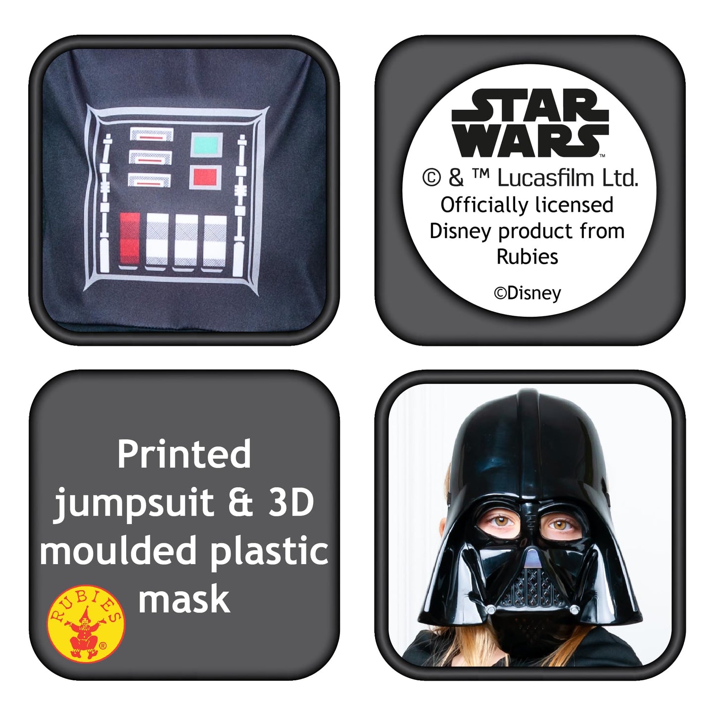 Rubie's Costum Oficial Disney Star Wars Darth Vader, Mărime copii S, Vârsta 9-10 ani