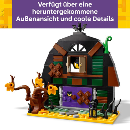 LEGO 40721 Set de construcție Halloween Scheună cu 205 piese și minifigurină schelet pentru copii de la 8 ani