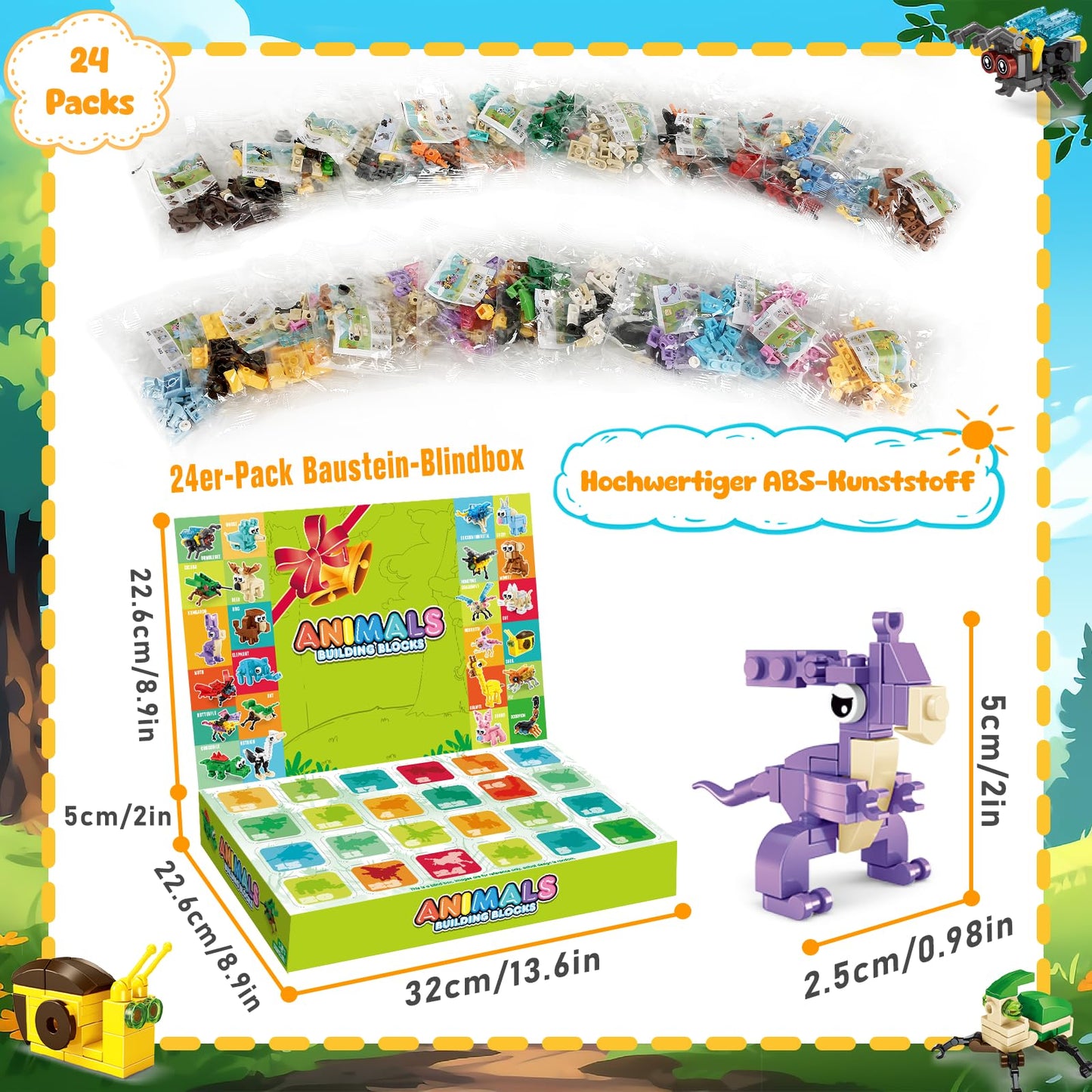 MOONTOY Set constructie animale 3-in-1, 24 piese