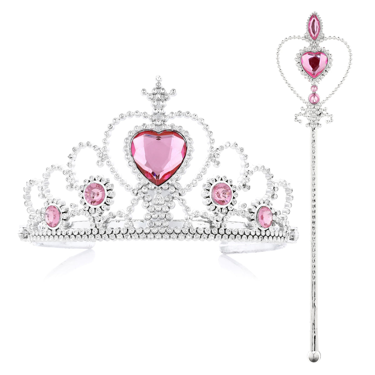 KarneLux Set Coroană și Sceptru Prințesă Accesoriu Costum Baghetă Zână Roz pentru Carnaval, Petreceri și Zi de Naștere