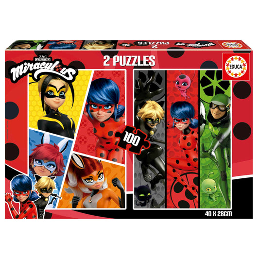 Educa - Set de 2 puzzle-uri pentru copii cu 100 de piese. Buburuza. Dimensiune: 40 x 28 cm. Recomandat pentru copii de la 6 ani (19969)