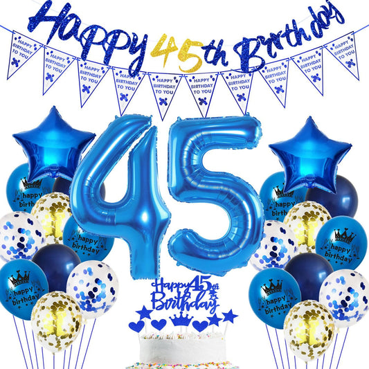Haosell Set Decoratiuni Petrecere 45 ani, baloane albastre