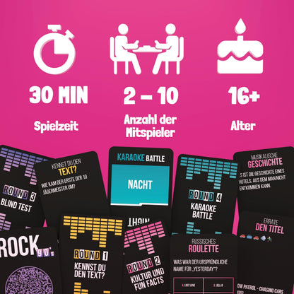 ATM Gaming - PlayHit Joc de societate – Quiz muzical din anii '90 și 2000 – Joc de petrecere și cărți pentru adulți și familii – pentru 2 până la 10 jucători de la 16 ani