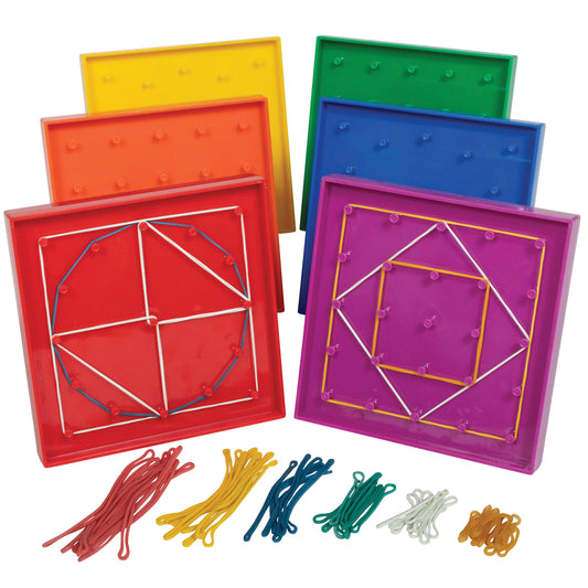 edxeducation 7728 Set de Geoboard dublu față cu benzi elastice 6 bucăți 3+ ani Matematică Geometrie Motricitate fină Creativitate pentru copii