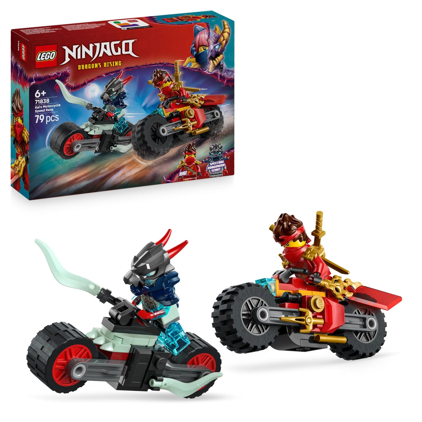 LEGO NINJAGO Kais Motorradrennen Set de joacă cu 2 motociclete ninja și 2 minifigurine 6+ ani
