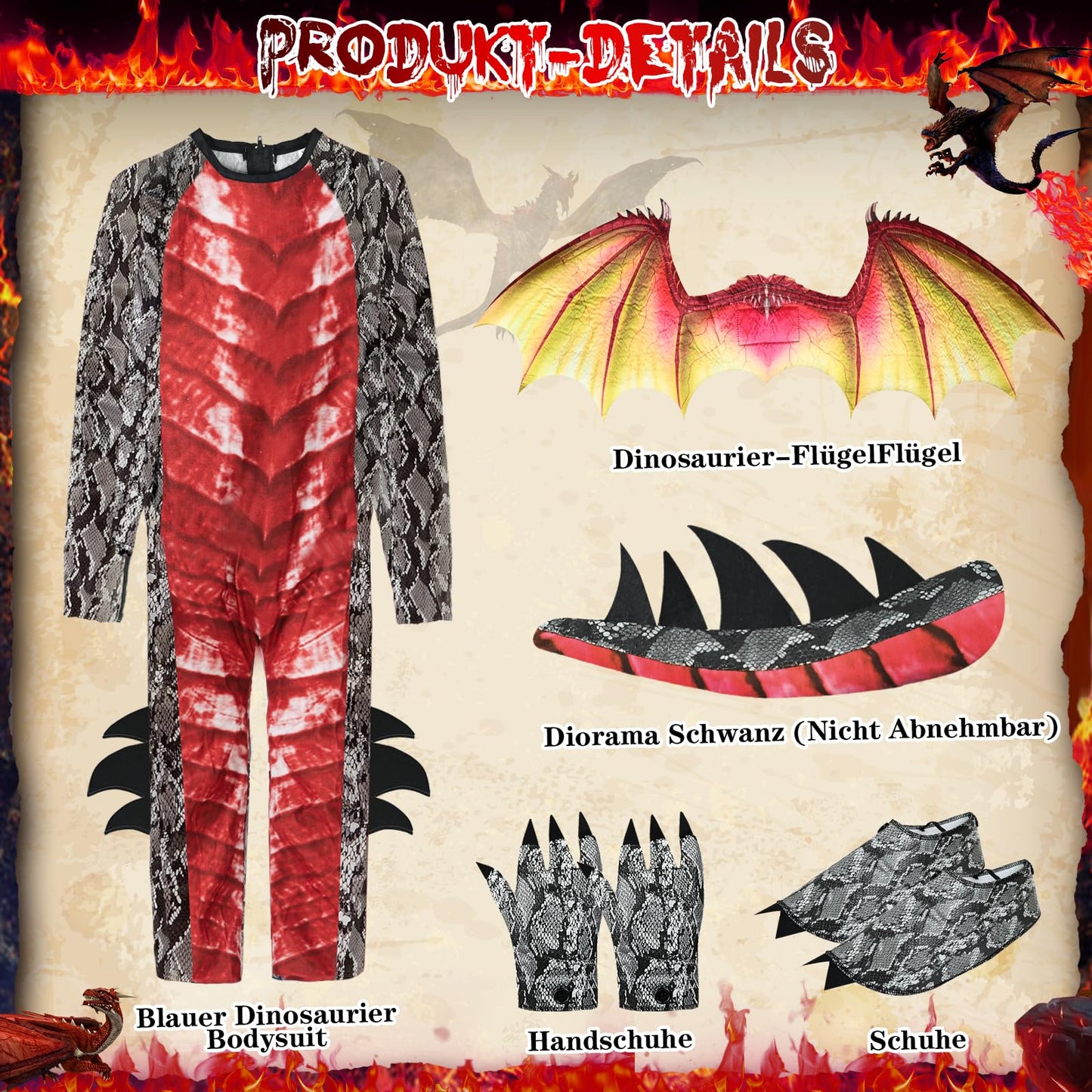 Ulikey Costum Dragon Copii cu Aripi și Mască