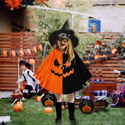 Jingtops Costum Halloween Pelerină Dovleac, 3-12 ani