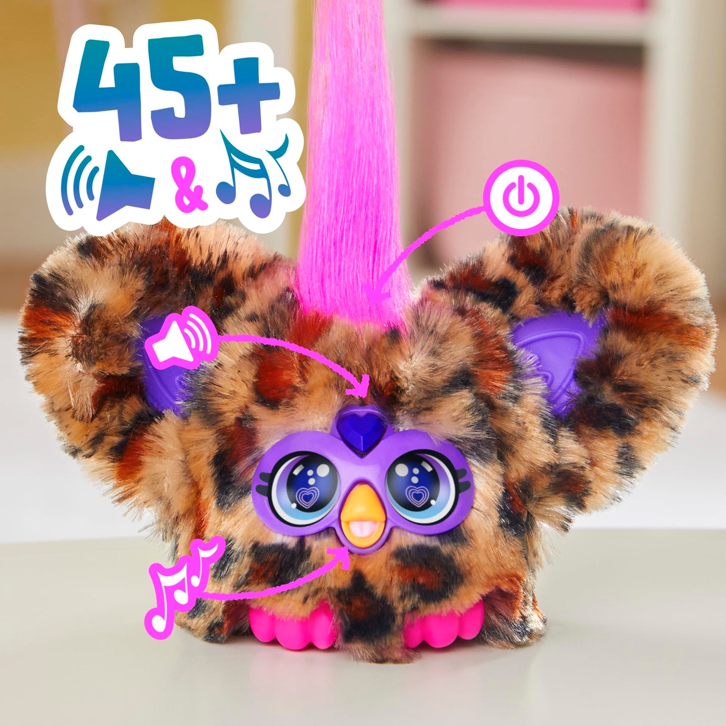 Furby Furblets Jucărie de pluș electronică Gepard pete 6+ ani cu muzică și breloc