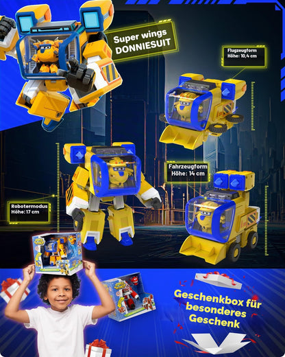 Super Wings EU750322 Figurina de joacă transformabilă New Robot Suit Donnie 23 cm pentru copii (galben)