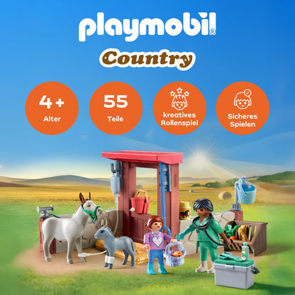 PLAYMOBIL Country Set de joacă veterinar pentru măgari pentru copii de la 4 ani