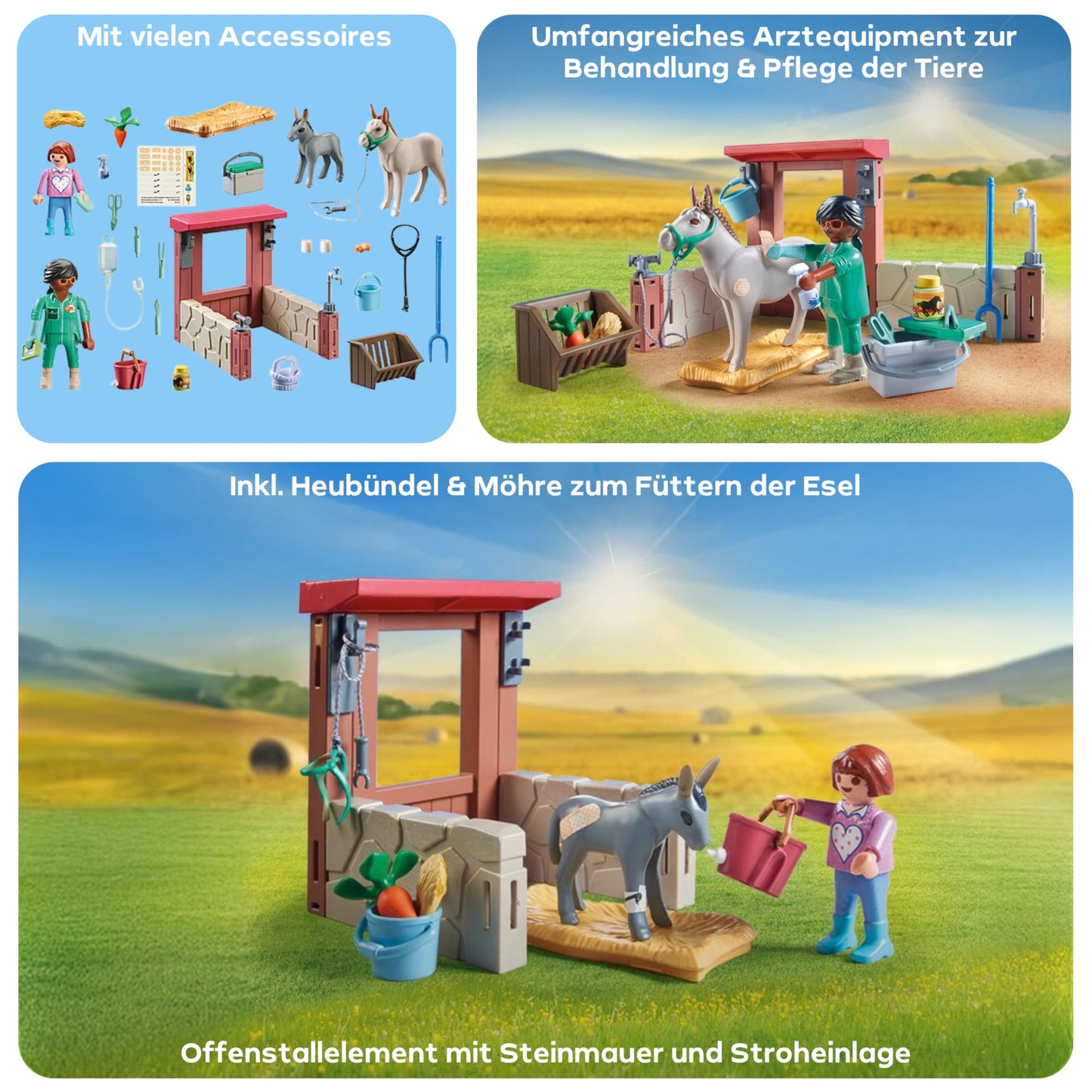 PLAYMOBIL Country Set de joacă veterinar pentru măgari pentru copii de la 4 ani