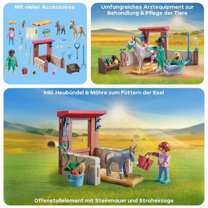 PLAYMOBIL Country Set de joacă veterinar pentru măgari pentru copii de la 4 ani