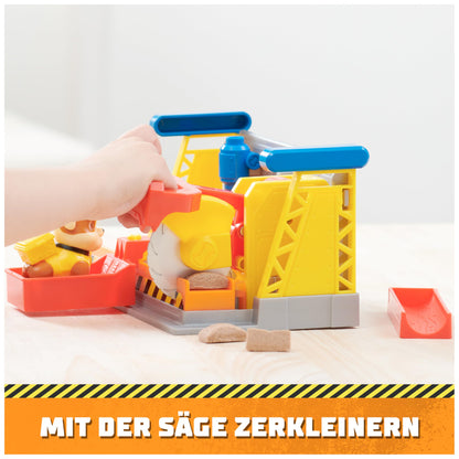 Rubble & Crew - Set de joacă atelier cu 2 accesorii de unelte, 1 figură Rubble, 85g nisip cinetic Build-it și 1 matriță, jucărie pentru copii de la 3 ani