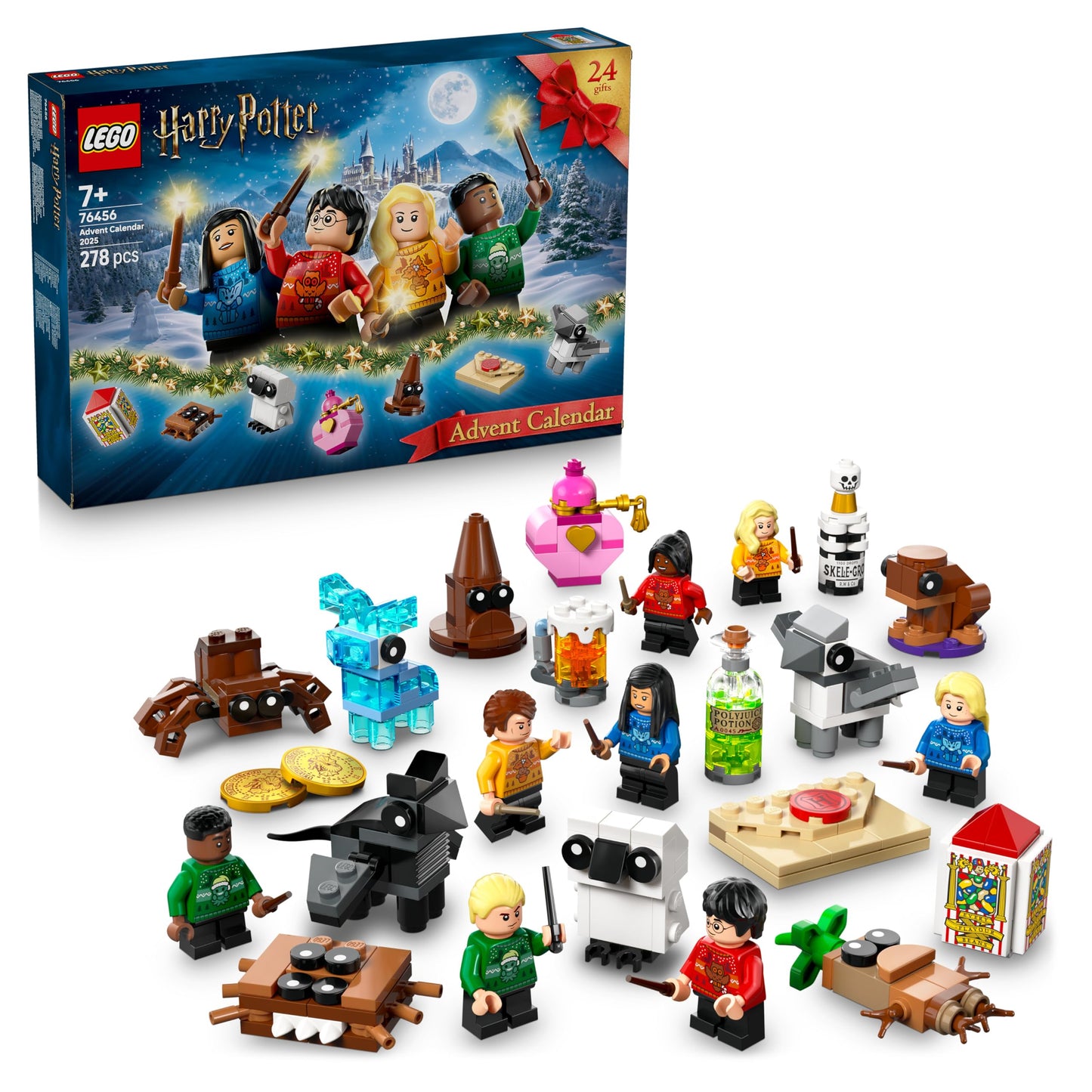 LEGO Harry Potter Adventskalender 2025 Set de construcție cu 278 piese și 8 minifigurine în pulovere festive pentru copii de la 7 ani