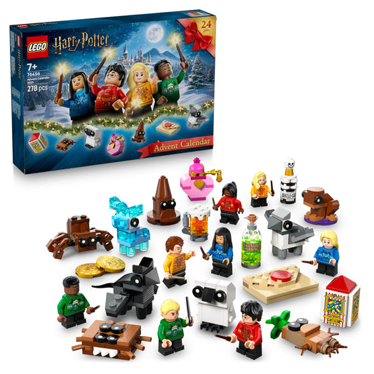 LEGO Harry Potter Adventskalender 2025 Set de construcție cu 278 piese și 8 minifigurine în pulovere festive pentru copii de la 7 ani