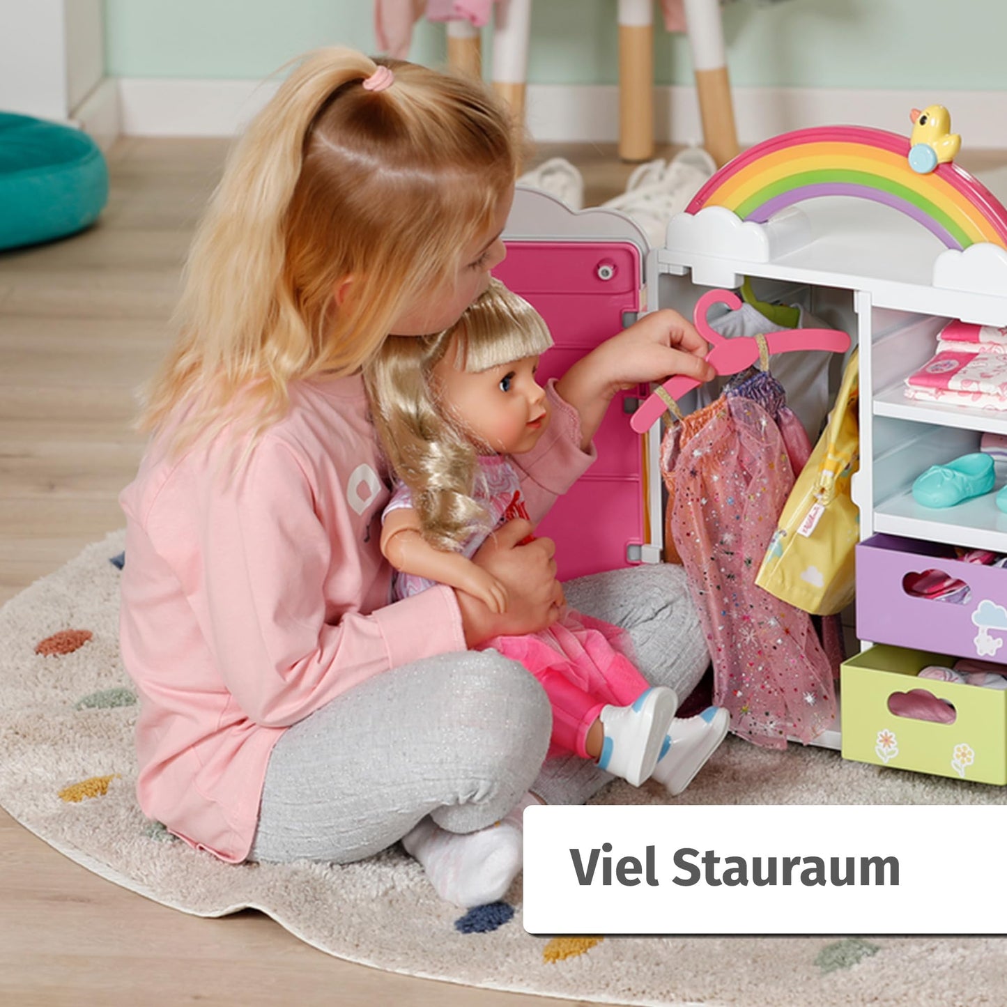 Dulap pentru păpuși BABY born - dulap de îmbrăcăminte cu curcubeu strălucitor și sunete vesele, 836040 Zapf Creation