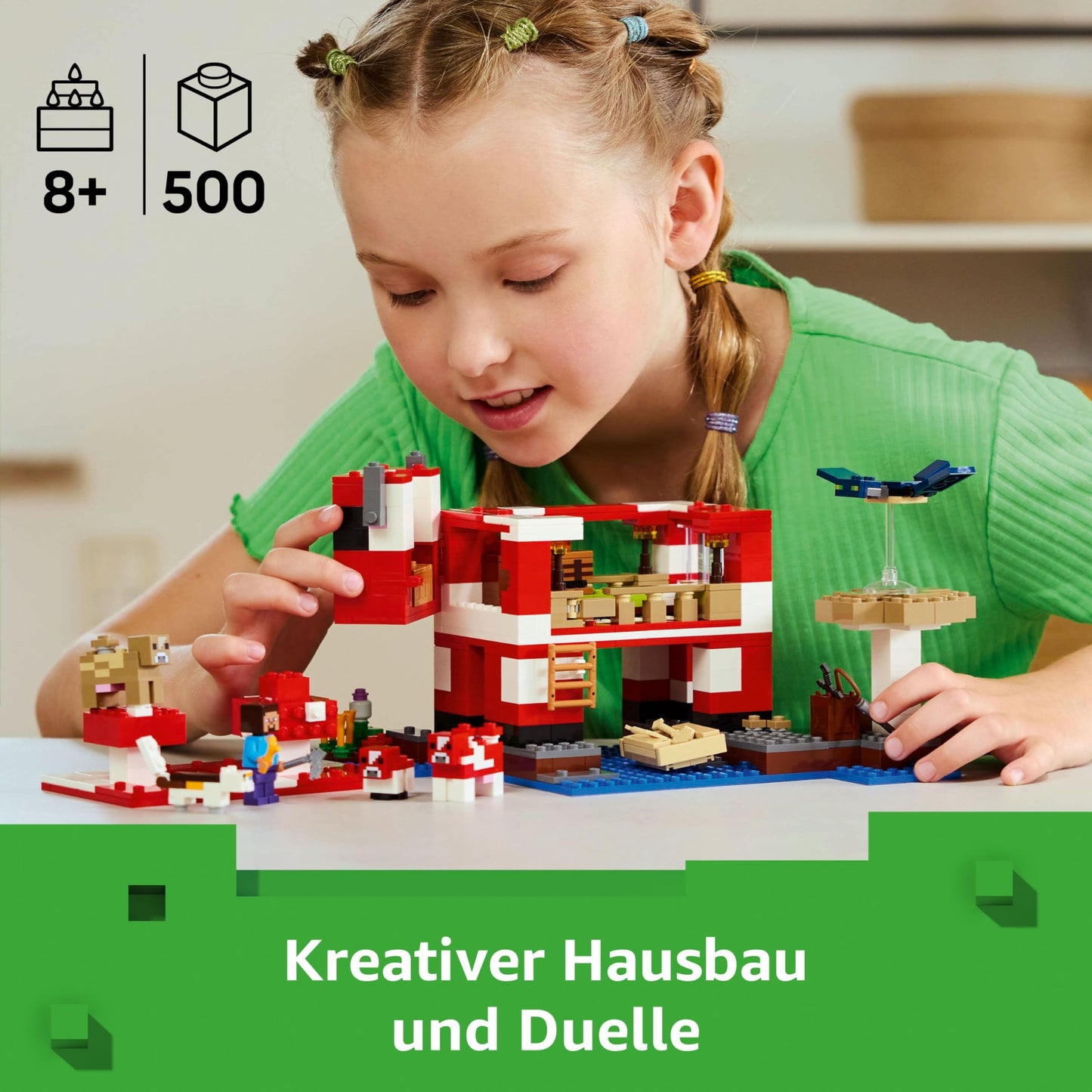 LEGO Minecraft 21270 Set de construcție Casa vacii ciupercă cu 500 piese pentru copii de la 8 ani
