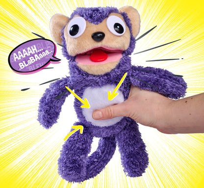 Simba 105953333 ScreamerZ Affe „Monkey Madness“ cu sunete - jucărie amuzantă cu efecte sonore - pluș pentru copii de la 5 ani, aprox. 30 cm, mov