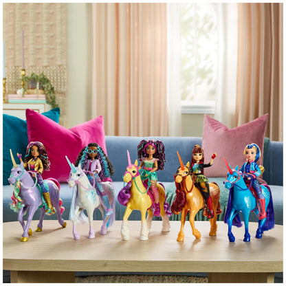 Unicorn Academy River Set de joacă cu unicorn 28 cm cu coamă și coadă naturală, șa și ham detașabile, perie, pentru copii de la 4 ani