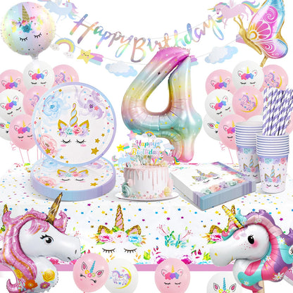 KQMGJYB Set veselă petrecere unicorn, 16 invitați