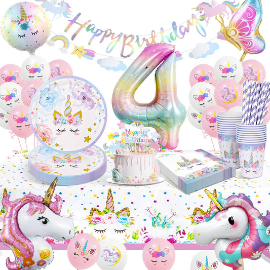KQMGJYB Set veselă petrecere unicorn, 16 invitați