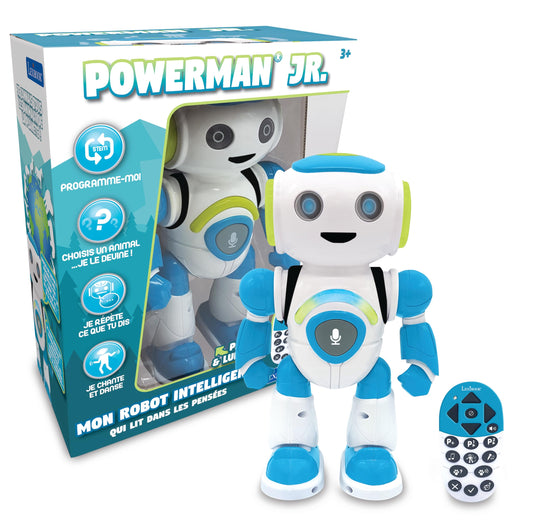 Robot inteligent Lexibook ROB20FR Jr. - citește gânduri, dansează, cântă, quizuri cu animale, karaoke programabil, STEM, albastru/verde (versiune franceză)