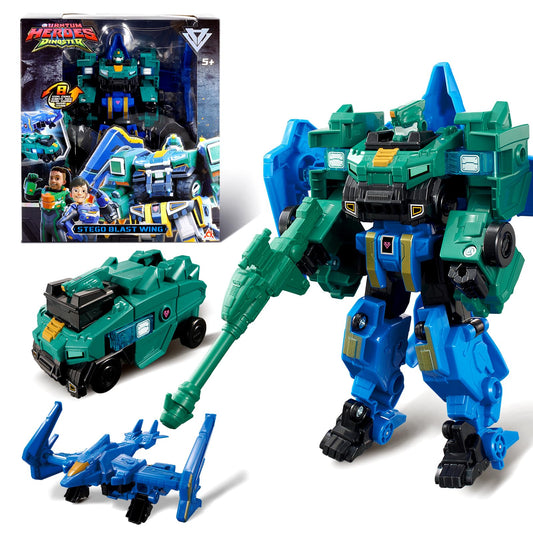 QUANTUM HEROES DINOSTER Stego Blast Wing Robot Transformabil 2 în 1 Jucărie Robotică pentru Copii 5+ ani (gri)